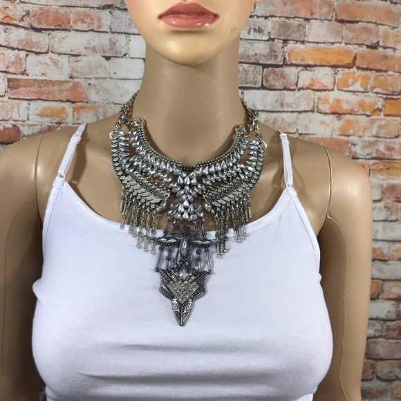 Statement Bib Bohemian Studded Necklace - Picture 7 of 8